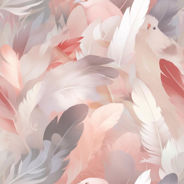 A colorful background with a bird and feathers.