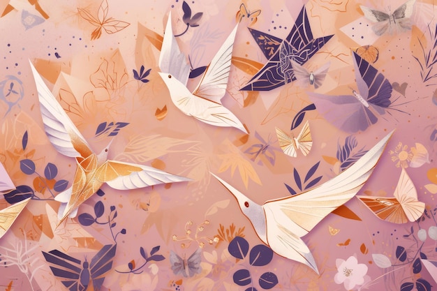 A colorful background with birds and flowers on it