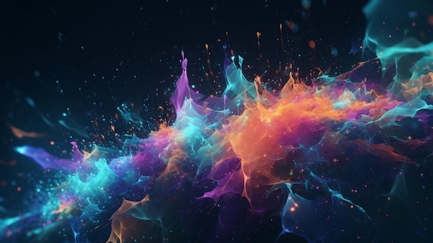 A colorful background with a black background and a blue background with a pink and orange paint splashing.