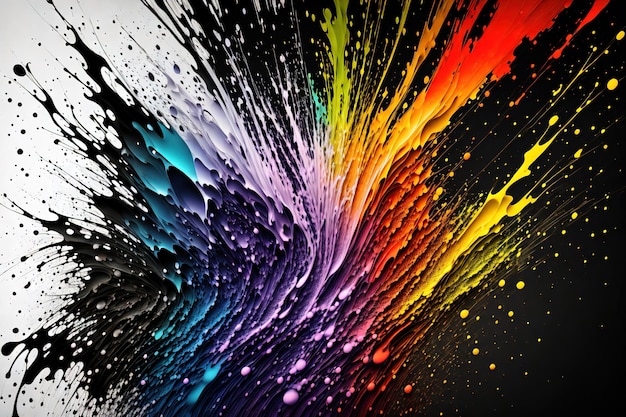 A colorful background with a black background and a rainbow colored paint splashes.