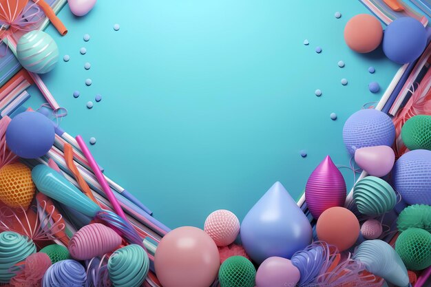 A colorful background with a blue background and a colorful balls and a place for text.