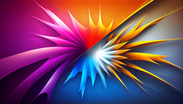 A colorful background with a blue and orange background and a white flower.