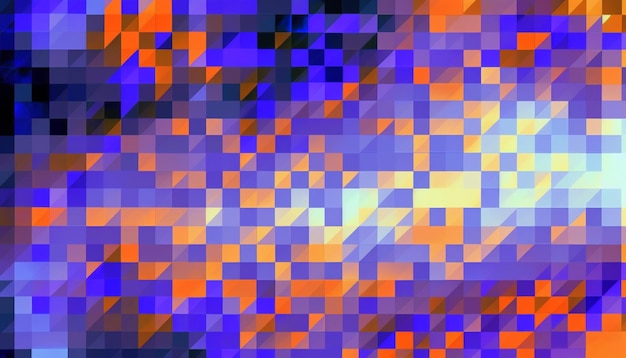 A colorful background with a blue and orange pixel pattern.