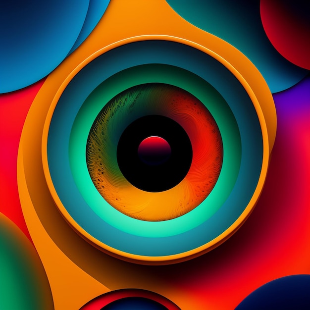 A colorful background with a circle and the eye image on it