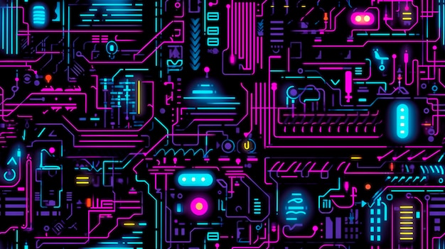 A colorful background with a circuit board