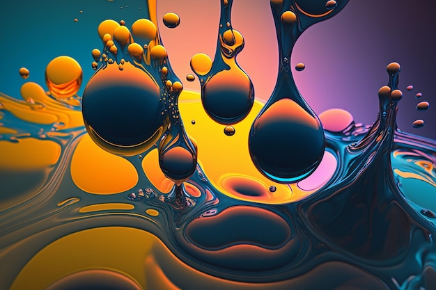 A colorful background with drops of liquid and a black and yellow background.