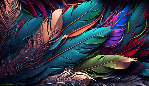 A colorful background with feathers that are colored.