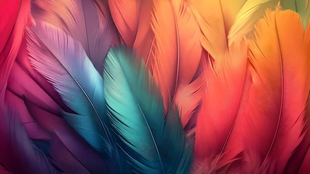 Photo a colorful background with feathers that