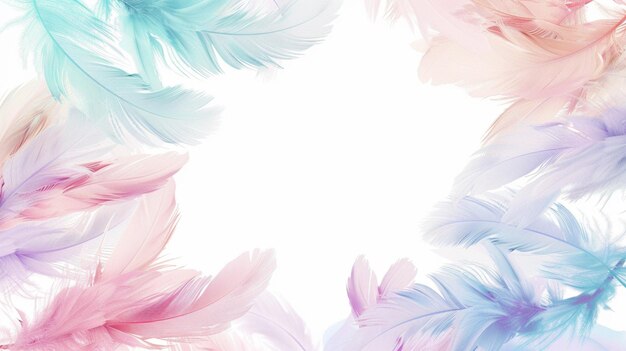 Photo a colorful background with feathers and a white background with pink and blue colors