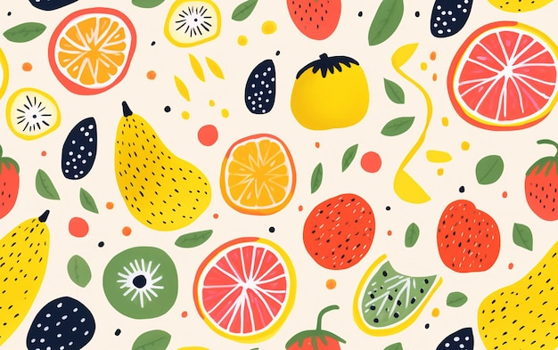 a colorful background with fruit and a picture of a fruit