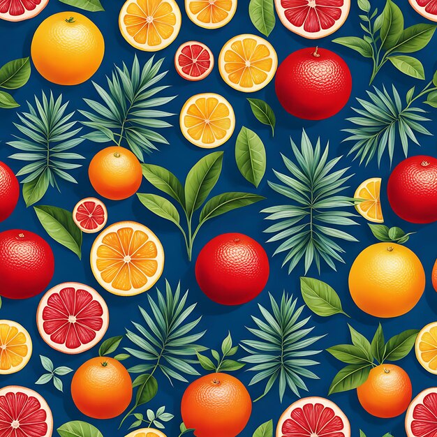 Photo a colorful background with fruit and a picture of a lemon and orange