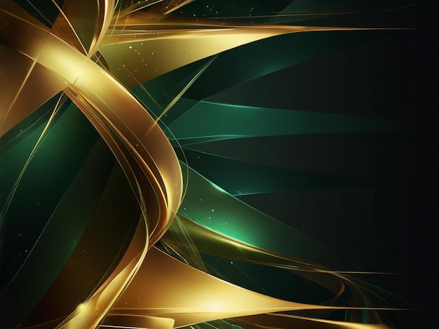 a colorful background with gold and green lines and a gold swirl