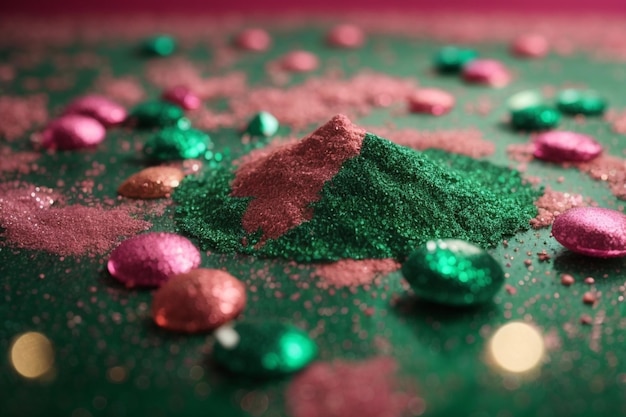 Colorful background with a green and pink glitters ar c