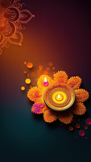 A colorful background with a lamp and the words diwali on it