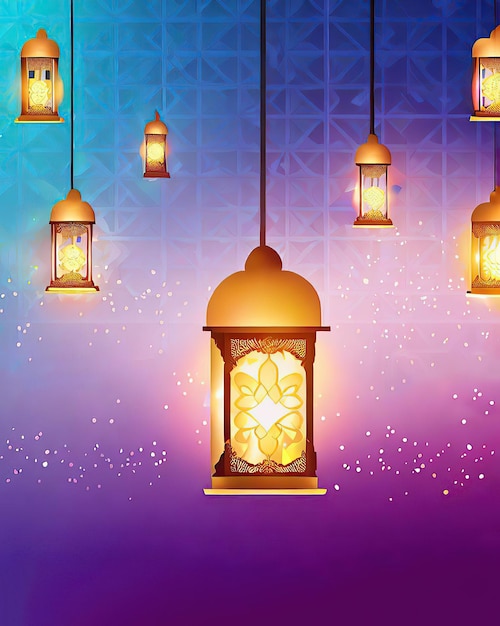 A colorful background with a lamp and the words ramadan