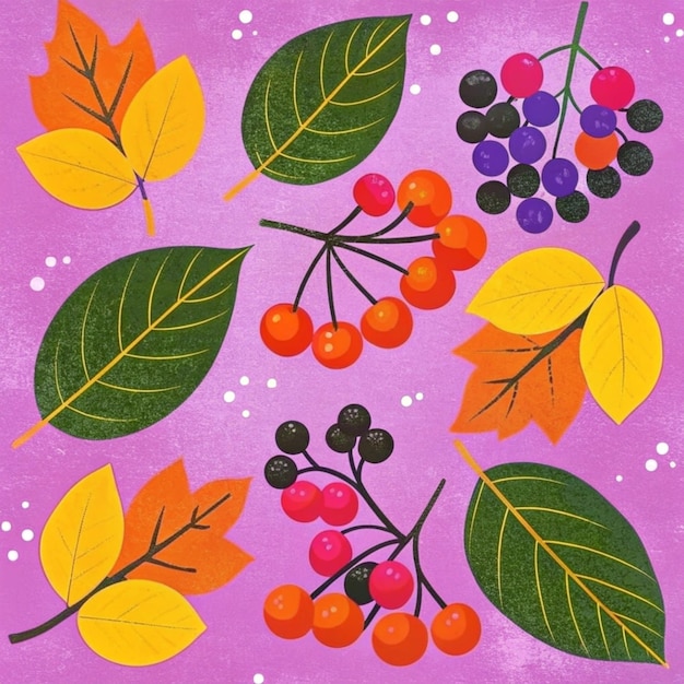 Photo a colorful background with leaves and berries and a place for a text that says autumn