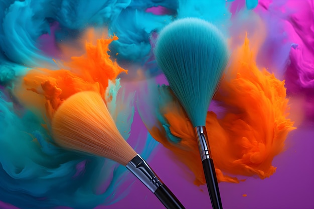 A colorful background with makeup brushes