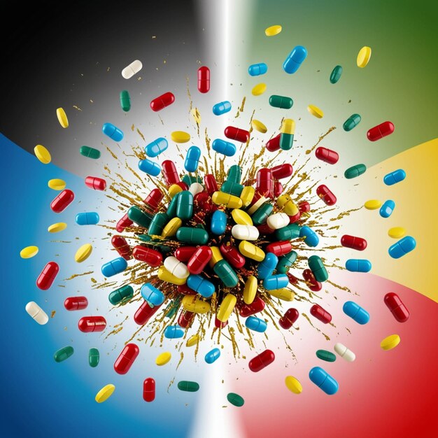 Photo a colorful background with many colored pills and a rainbowcolored one that says quot multicolor