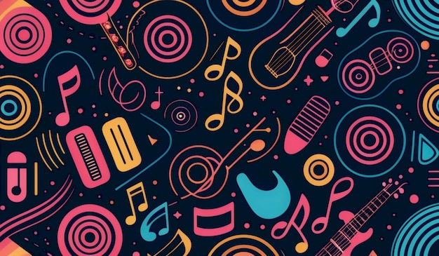 Photo a colorful background with music notes and a colorful background