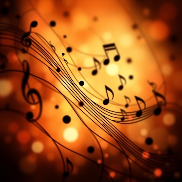 a colorful background with music notes and a gold background