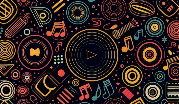 a colorful background with music notes and a picture of music