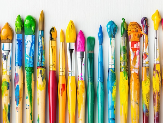 Photo colorful background with paintbrushes and colorful stripes of color symbolizing creativity in art