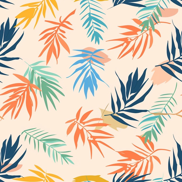 a colorful background with palm leaves and a place for text