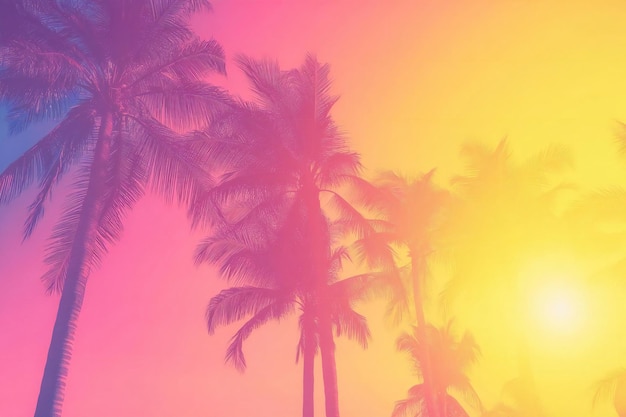 Photo a colorful background with palm trees and the sun shining through it