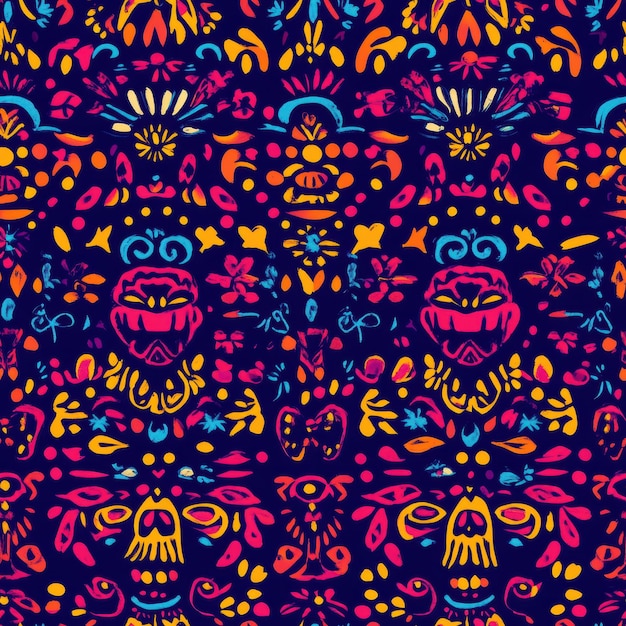 a colorful background with a pattern of flowers and butterflies