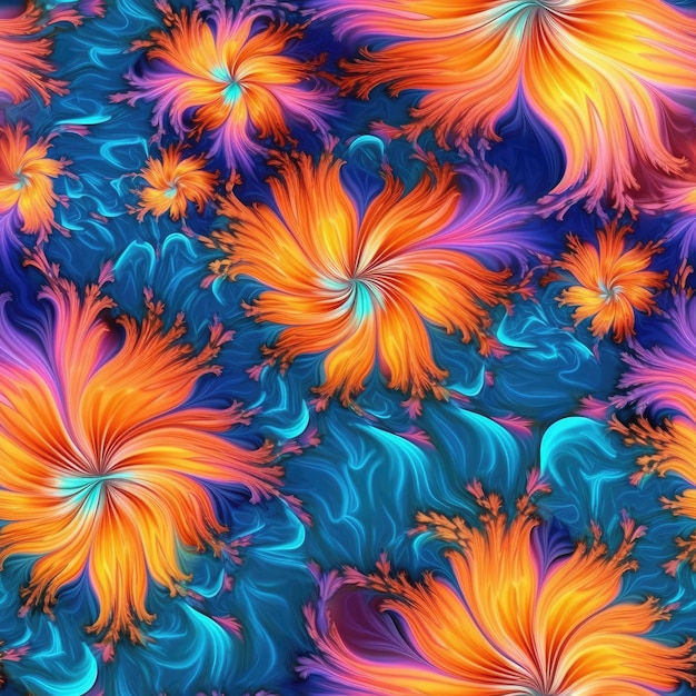 A colorful background with a pattern of flowers and swirls