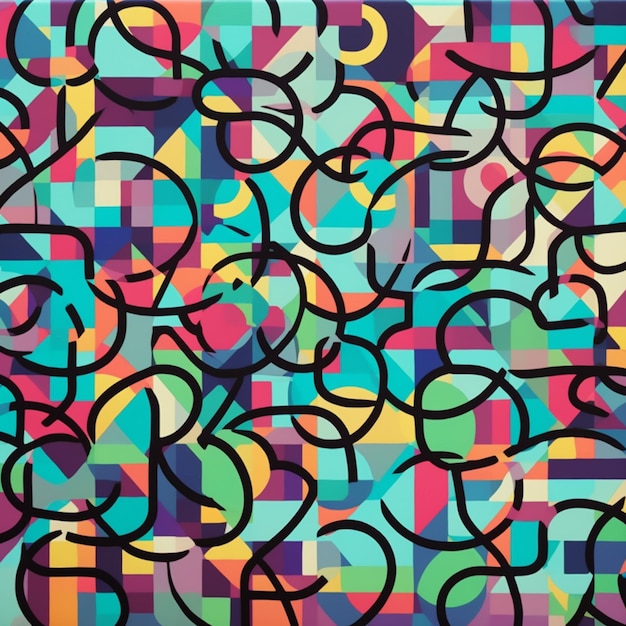 A colorful background with a pattern of letters and numbers.