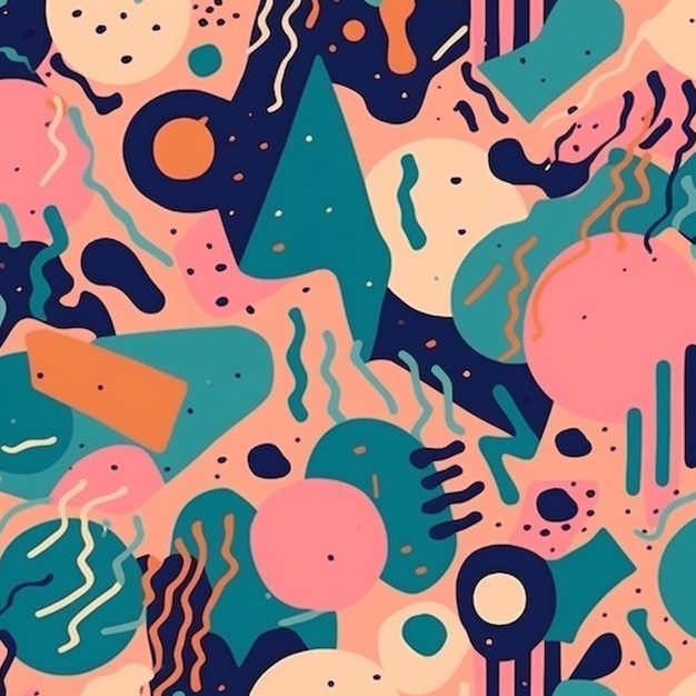 A colorful background with a pattern of shapes and colors.