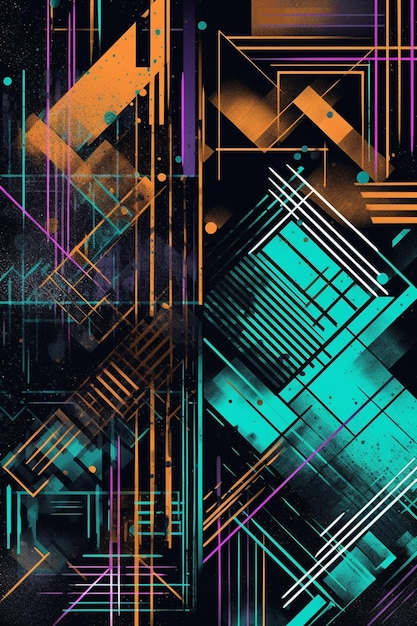 A colorful background with a pattern of squares and lines.