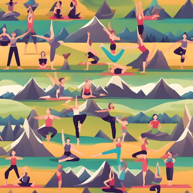 Photo a colorful background with a picture of people doing yoga