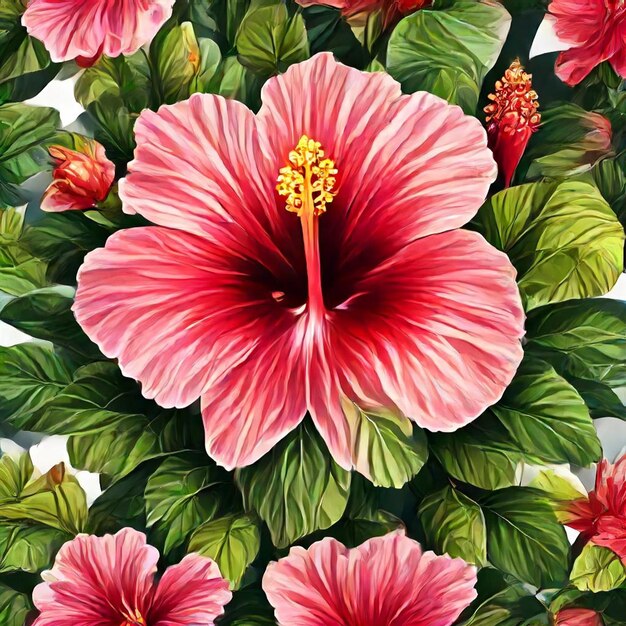 Photo a colorful background with a red flower with the word hibiscus on it