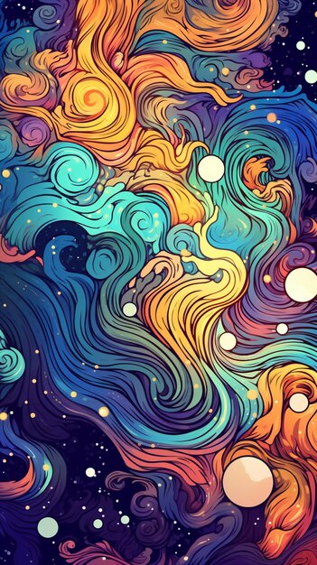 A colorful background with swirling waves and bubbles generative ai