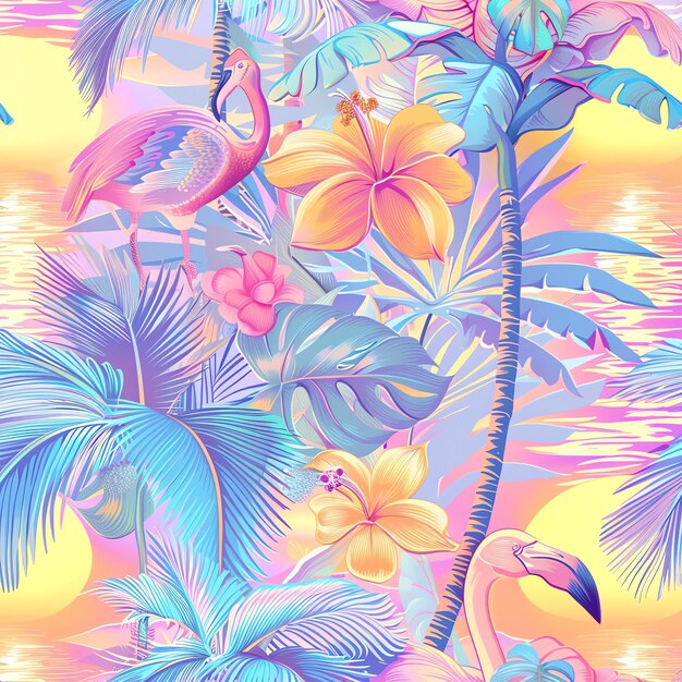 Photo a colorful background with tropical flowers and leaves