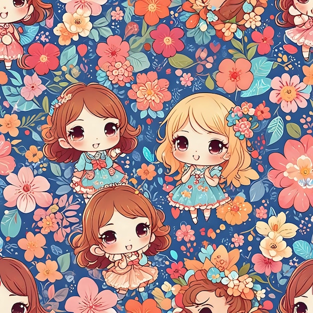 Photo a colorful background with the words cute girls and flowers