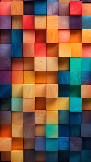 Colorful background of wooden blocks forming a spectacular pattern Generative Ai