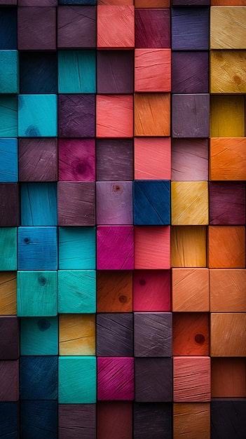 Colorful background of wooden blocks forming a spectacular pattern Generative Ai