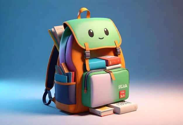 a colorful backpack with a smiley face on it