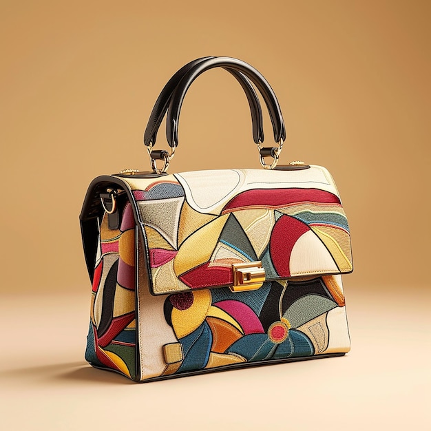 Photo a colorful bag with a design on the front and the bottom of the handle