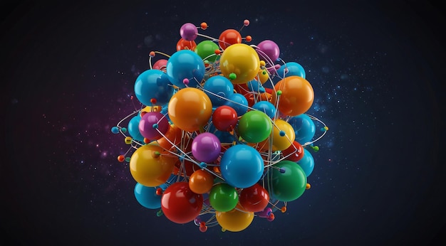 a colorful ball of balloons is surrounded by a blue background with a space for text