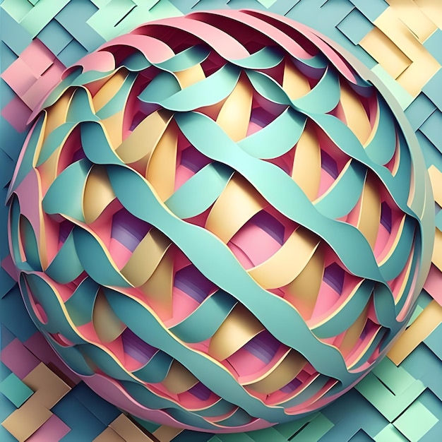 A colorful ball with a pattern of intertwined lines on it.