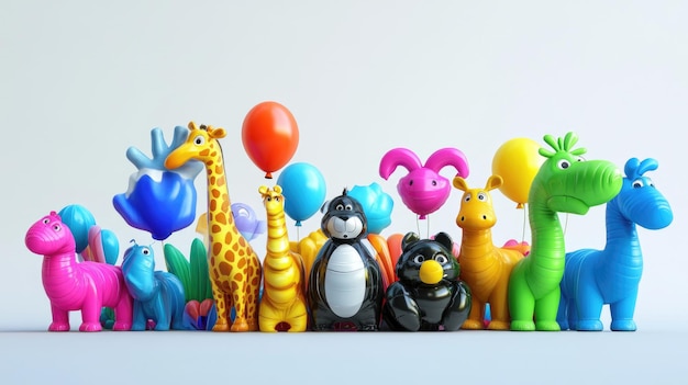 Photo colorful balloon animals 3d rendering of vibrant balloon