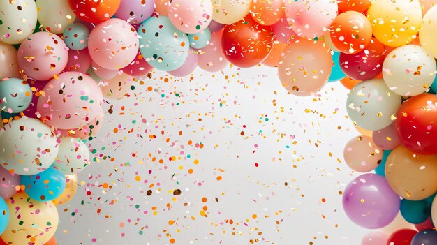 Photo colorful balloon arch with shimmering confetti copy space