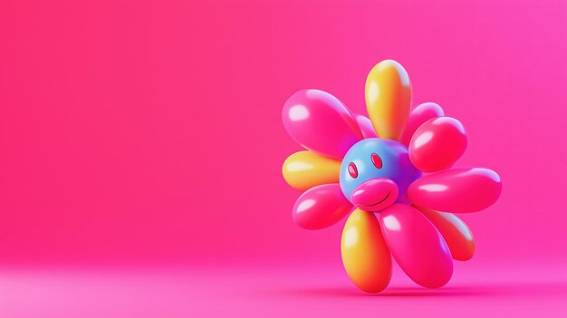 Photo colorful balloon flower character on bright pink background