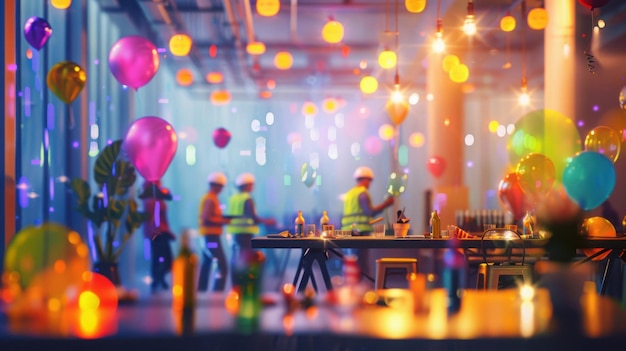 Colorful Balloon Party in a Modern Office with Construction Theme