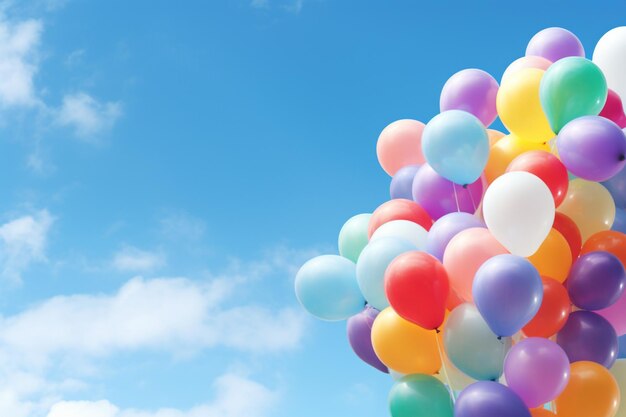 Colorful balloons against a bright blue sky