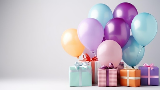 Colorful Balloons Bunch Tied with a Gift Box AI Generated